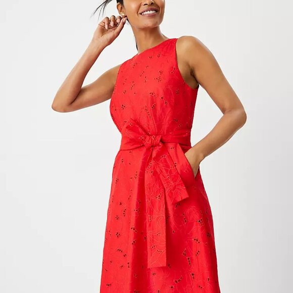 Ann Taylor Eyelet Belted Halter Flare Dress - Picture 4 of 13